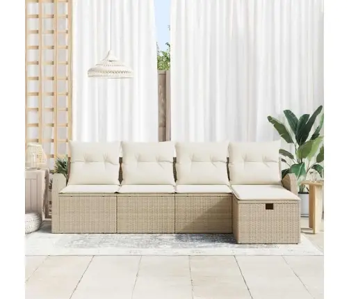 5 Daļu Dārza Dīvānu Komplekts Ar Bēšiem Spilveniem, Izgatavots No Poliratanā Vidaxl