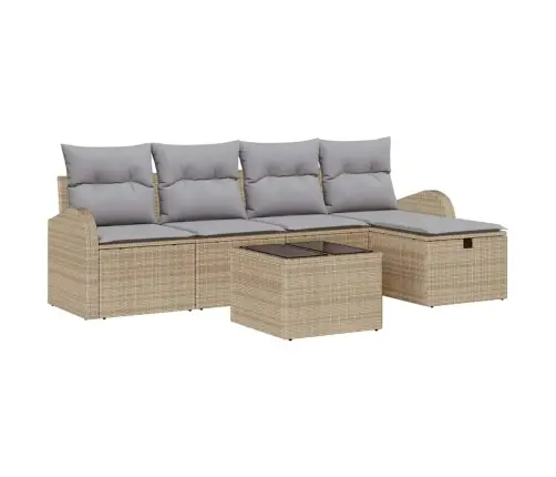 Sodo Sofų Rinkinys Su Pagalve 6 Pcs Smėlio Poli Ratanas