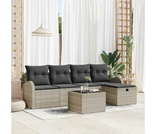 Sodo Sofų Rinkinys Su Pagalve 6 Pcs Šviesiai Pilka Poli Ratanas