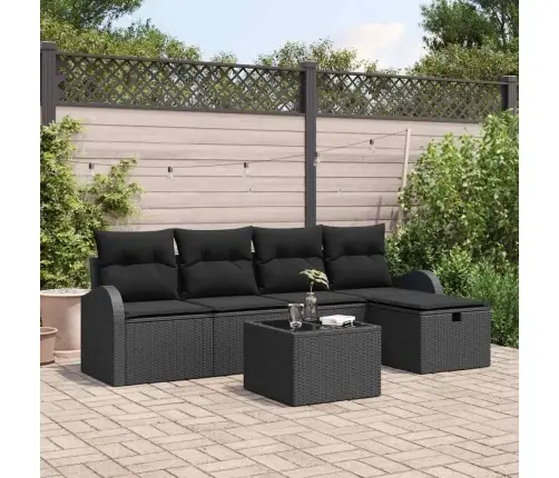 Sodo Sofų Rinkinys Su Pagalve 6 Pcs Juoda Poli Ratanas