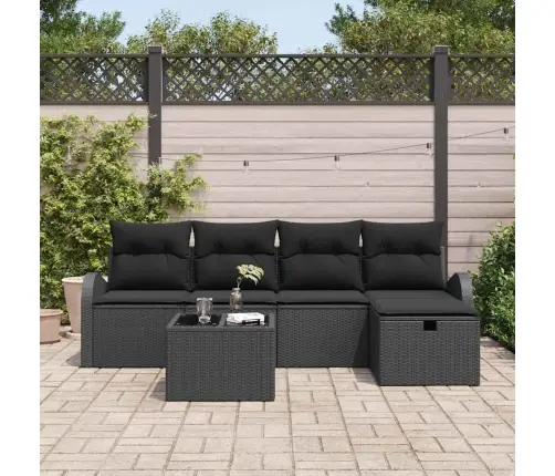 Sodo Sofų Rinkinys Su Pagalve 6 Pcs Juoda Poli Ratanas