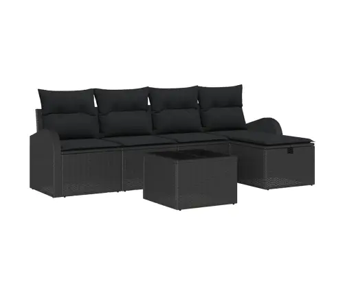 Sodo Sofų Rinkinys Su Pagalve 6 Pcs Juoda Poli Ratanas