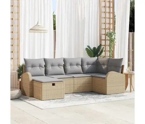 6 Daļu Dārza Dīvānu Komplekts Ar Spilveniem Bēšā Poli Rotangpalmas Vidaxl