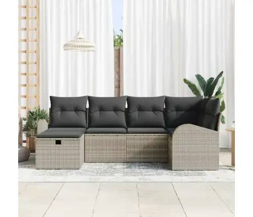 6 Daļu Dārza Dīvānu Komplekts Ar Spilveniem Gaiši Pelēks Poli Rotangpalma Vidaxl