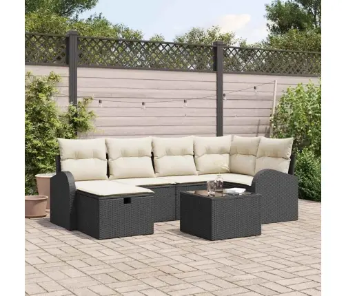 7 Daļu Dārza Dīvānu Komplekts Ar Spilveniem - Melna Poli Rotangpalma Vidaxl