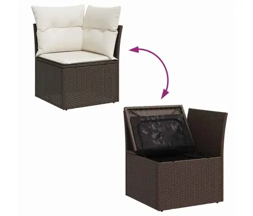 Sodo Sofų Rinkinys Su Pagalve 7 Pcs Ruda Poli Ratanas