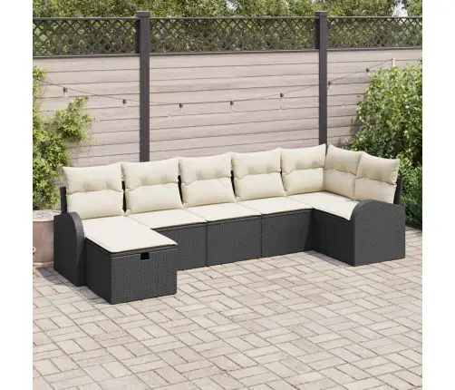 7 Daļīgu Dārza Dīvānu Komplekts Ar Spilveniem Melnā Krāsā No Polietilēna Rotangpalmas Vidaxl