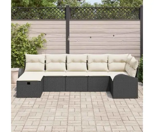 7 Daļīgu Dārza Dīvānu Komplekts Ar Spilveniem Melnā Krāsā No Polietilēna Rotangpalmas Vidaxl