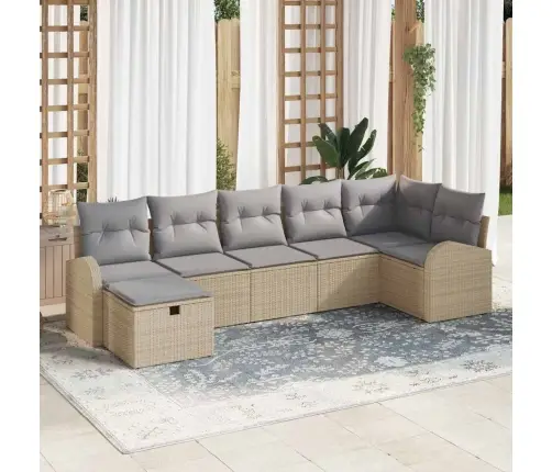 Dārza Dīvānu Komplekts Ar Spilvenu 7 Pcs Bēša Poliratāns Vidaxl