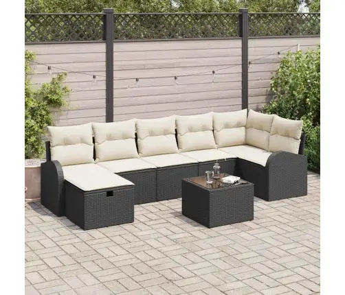 Sodo Sofų Rinkinys Su Pagalve 8 Pcs Juoda Poli Ratanas