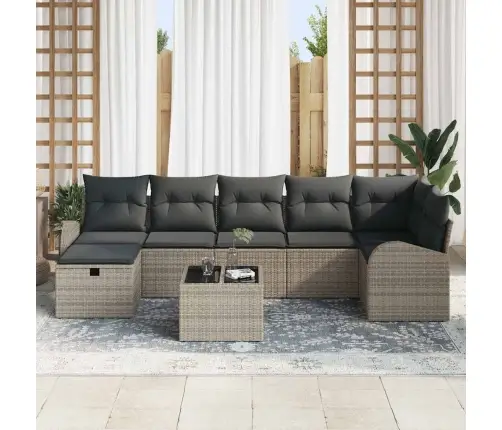 Dārza Dīvānu Komplekts 8 Pcs Pelēka Poliūtu Rotangpalma Vidaxl