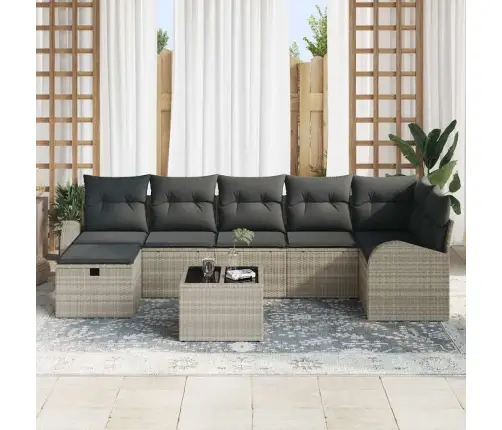 8 Priekšmetu Dārza Dīvānu Komplekts Ar Spilveniem Gaiši Pelēks Polietilēna Rotangpalma Vidaxl