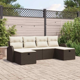 Sodo Sofų Rinkinys Su Pagalve 6 Pcs Ruda Poli Ratanas