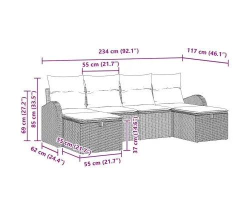 Sodo Sofų Rinkinys Su Pagalve 6 Pcs Ruda Poli Ratanas