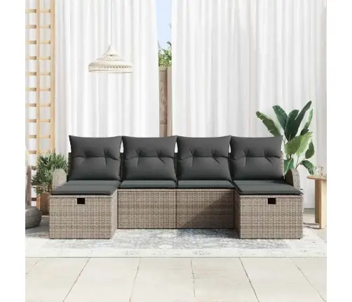 6 Daļu Dārza Dīvānu Komplekts Ar Spilveniem Pelēkā Poli Rotangpalma Vidaxl