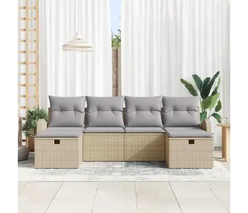 6 Gabalu Dārza Dīvānu Komplekts Ar Spilveniem Bēšā Polirotangā Vidaxl