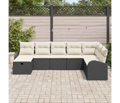 8 Elementu Dārza Dīvānu Komplekts Ar Spilveniem Melnajā Poli Rotangpalma Vidaxl