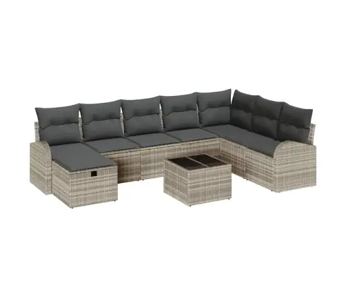 9 Daļu Dārza Dīvānu Komplekts Ar Spilveniem Gaiši Pelēks Poli Rotangpalma Vidaxl