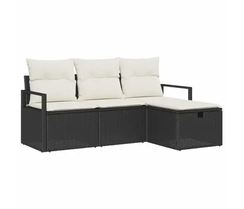 4 Gabalu Dārza Dīvānu Komplekts Ar Spilveniem Melnā Poli Rotangpalmas Vidaxl