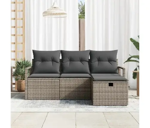 4 Gabalu Dārza Dīvānu Komplekts Ar Spilveniem Pelēkā Poli Rotangpalmas Vidaxl