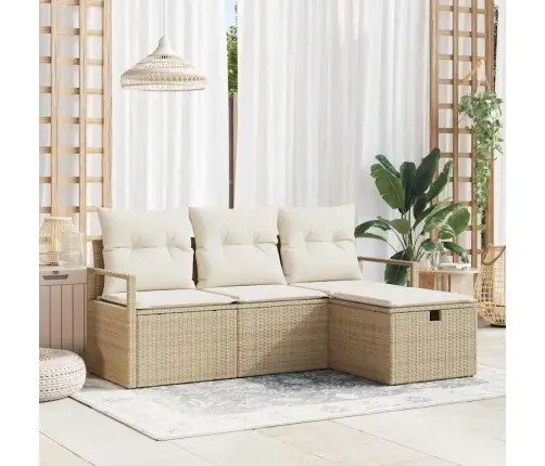 4 Daļu Dārza Dīvānu Komplekts Ar Spilveniem, Bēšā Poliratana Vidaxl