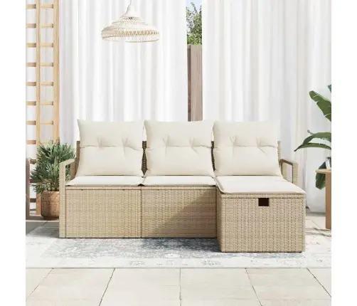 4 Daļu Dārza Dīvānu Komplekts Ar Spilveniem, Bēšā Poliratana Vidaxl