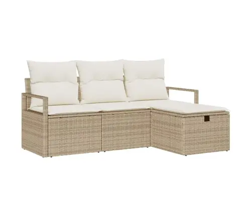 4 Daļu Dārza Dīvānu Komplekts Ar Spilveniem, Bēšā Poliratana Vidaxl