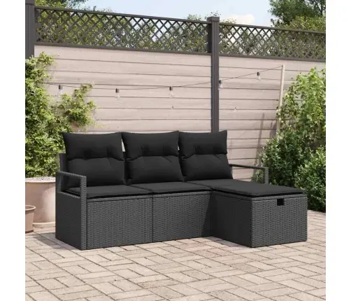 Dārza Dīvānu Komplekts 4 Pcs Melna Poliūtu Rotangpalma Vidaxl