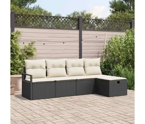 Sodo Sofų Rinkinys Su Pagalve 5 Pcs Juoda Poli Ratanas