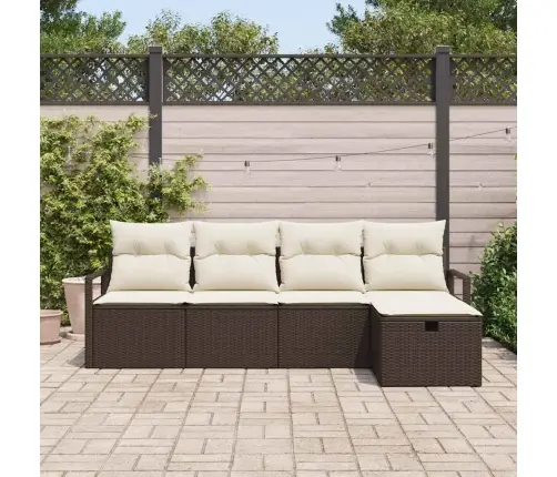 Sodo Sofų Rinkinys Su Pagalve 5 Pcs Ruda Poli Ratanas Sodo Sofų Rinkinys Su Pagalve 5 Pcs Ruda Poli Ratanas