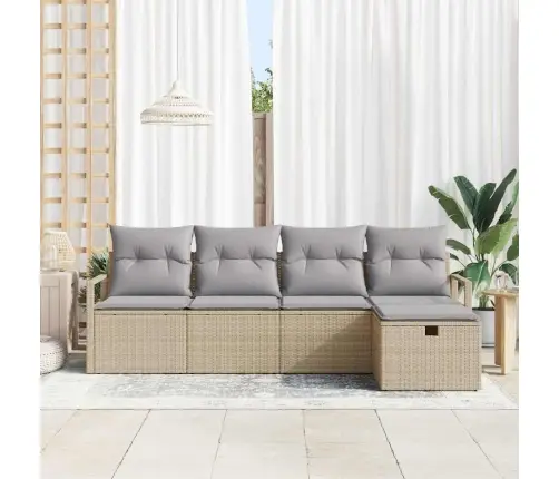 5 Daļu Dārza Dīvāna Komplekts Ar Spilveniem Bēšā Poliratanā Vidaxl