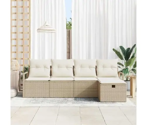 5 Daļu Dārza Dīvānu Komplekts Ar Bēšiem Spilveniem Vidaxl