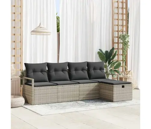 5 Gabalu Dārza Dīvānu Komplekts Ar Spilveniem Gaiši Pelēka Poli Rotangpalma Vidaxl