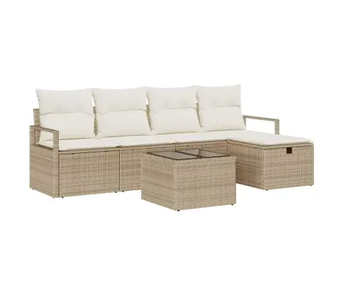 Sodo Sofų Rinkinys Su Pagalve 6 Pcs Smėlio Poli Ratanas
