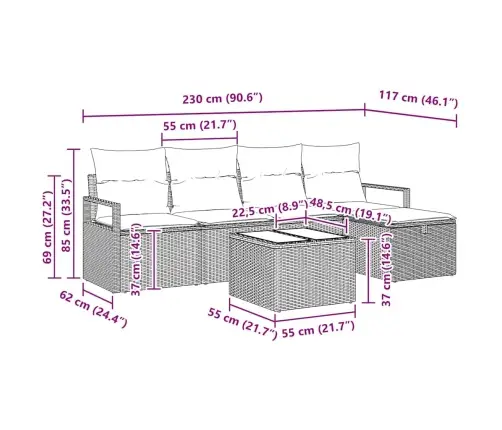 Sodo Sofų Rinkinys Su Pagalve 6 Pcs Smėlio Poli Ratanas