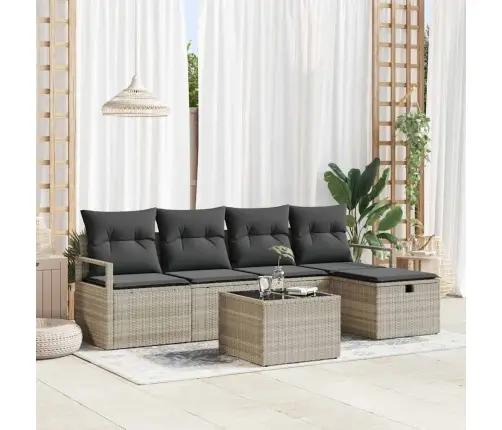 6 Daļu Dārza Dīvānu Komplekts Ar Spilveniem Gaiši Pelēks Poli Rotangpalma Vidaxl