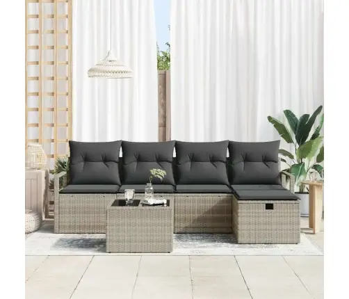 6 Daļu Dārza Dīvānu Komplekts Ar Spilveniem Gaiši Pelēks Poli Rotangpalma Vidaxl