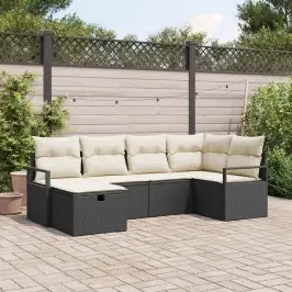 Sodo Sofų Rinkinys Su Pagalve 6 Pcs Juoda Poli Ratanas