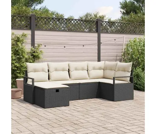Sodo Sofų Rinkinys Su Pagalve 6 Pcs Juoda Poli Ratanas
