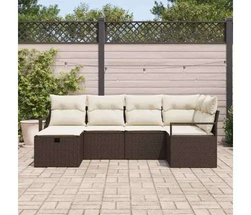 Sodo Sofų Rinkinys Su Pagalve 6 Pcs Ruda Poli Ratanas