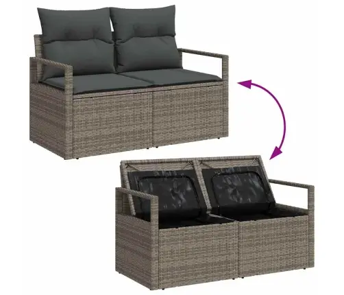 Sodo Sofų Rinkinys Su Pagalve 6 Pcs Pilka Poli Ratanas