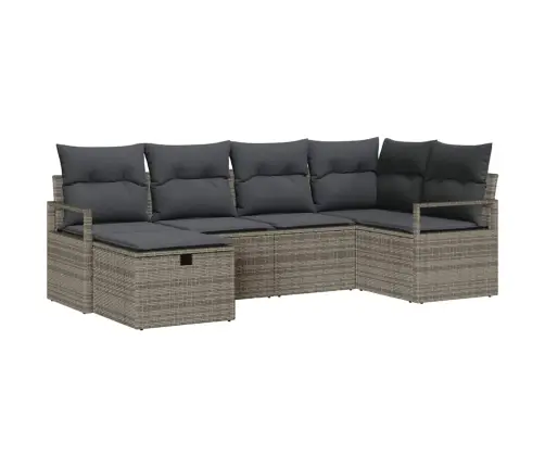 Sodo Sofų Rinkinys Su Pagalve 6 Pcs Pilka Poli Ratanas