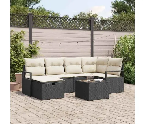 7 Gabalu Dārza Dīvānu Komplekts Ar Spilveniem Melns Poliratans Vidaxl