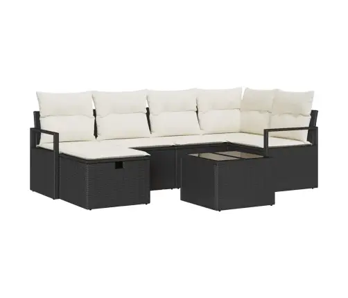 7 Gabalu Dārza Dīvānu Komplekts Ar Spilveniem Melns Poliratans Vidaxl