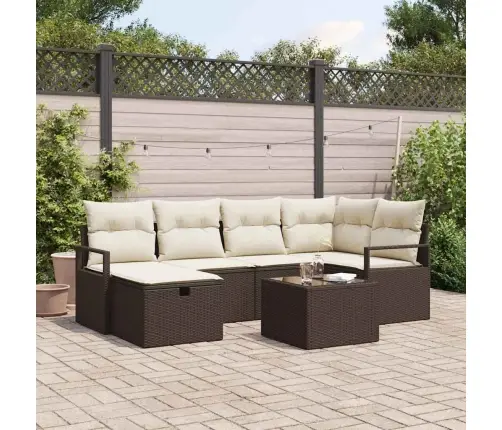 7 Gabalu Dārza Dīvānu Komplekts Ar Spilveniem Brūns Poliretīns Vidaxl