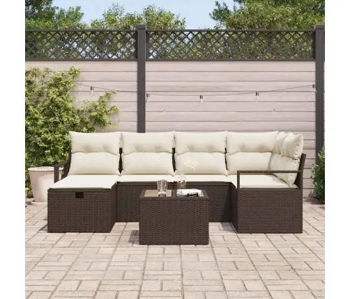 7 Gabalu Dārza Dīvānu Komplekts Ar Spilveniem Brūns Poliretīns Vidaxl