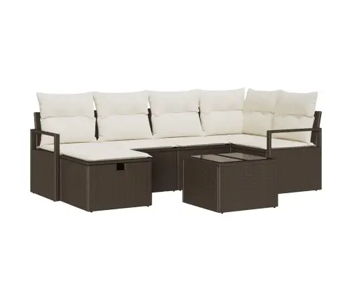 7 Gabalu Dārza Dīvānu Komplekts Ar Spilveniem Brūns Poliretīns Vidaxl