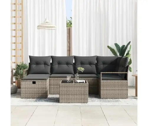 7 Daļīgs Dārza Dīvānu Komplekts Ar Spilveniem Pelēks Poli Rotangpalma Vidaxl