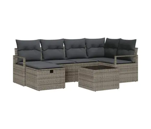 7 Daļīgs Dārza Dīvānu Komplekts Ar Spilveniem Pelēks Poli Rotangpalma Vidaxl