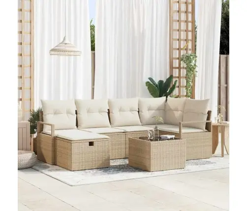 7 Daļu Dārza Dīvānu Komplekts Ar Spilveniem Bēšs Poli Rotangpalma Vidaxl